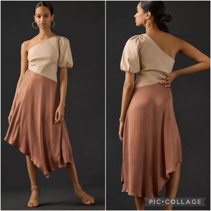 By Anthropologie Dress NWT Faux Leather One Shoulder Asymmetrical Midi Dress 10